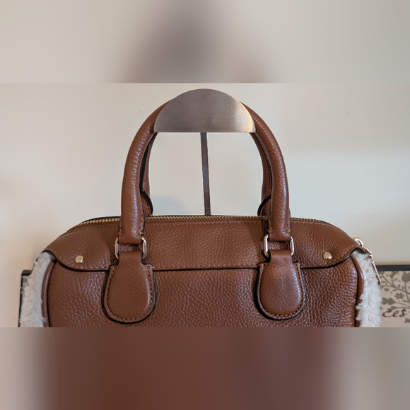Coach Brown And Cream Mini Bennett Shearling Satchel Bag - Picture 8 of 14